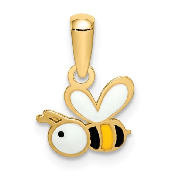 14k Yellow Gold black white yellow enamel Mini bumble bee charm pendant kids - Picture 1 of 5
